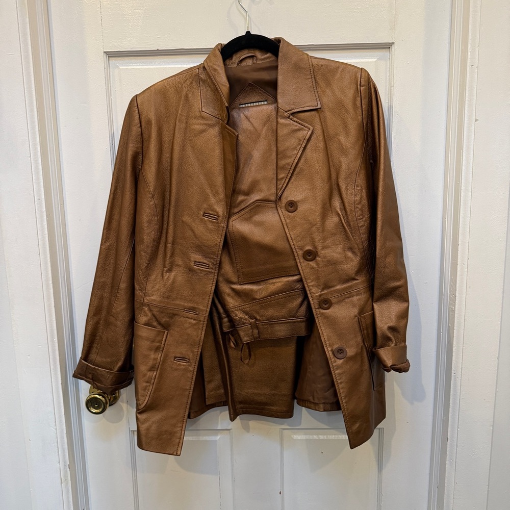 Forenza brown metallic leather pants and blazer set